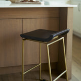 Givens Brown Wood Seat Gold Metal Frame Stool by Mercana at Eve Furniture