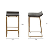 Givens Brown Wood Seat Gold Metal Frame Stool by Mercana at Eve Furniture