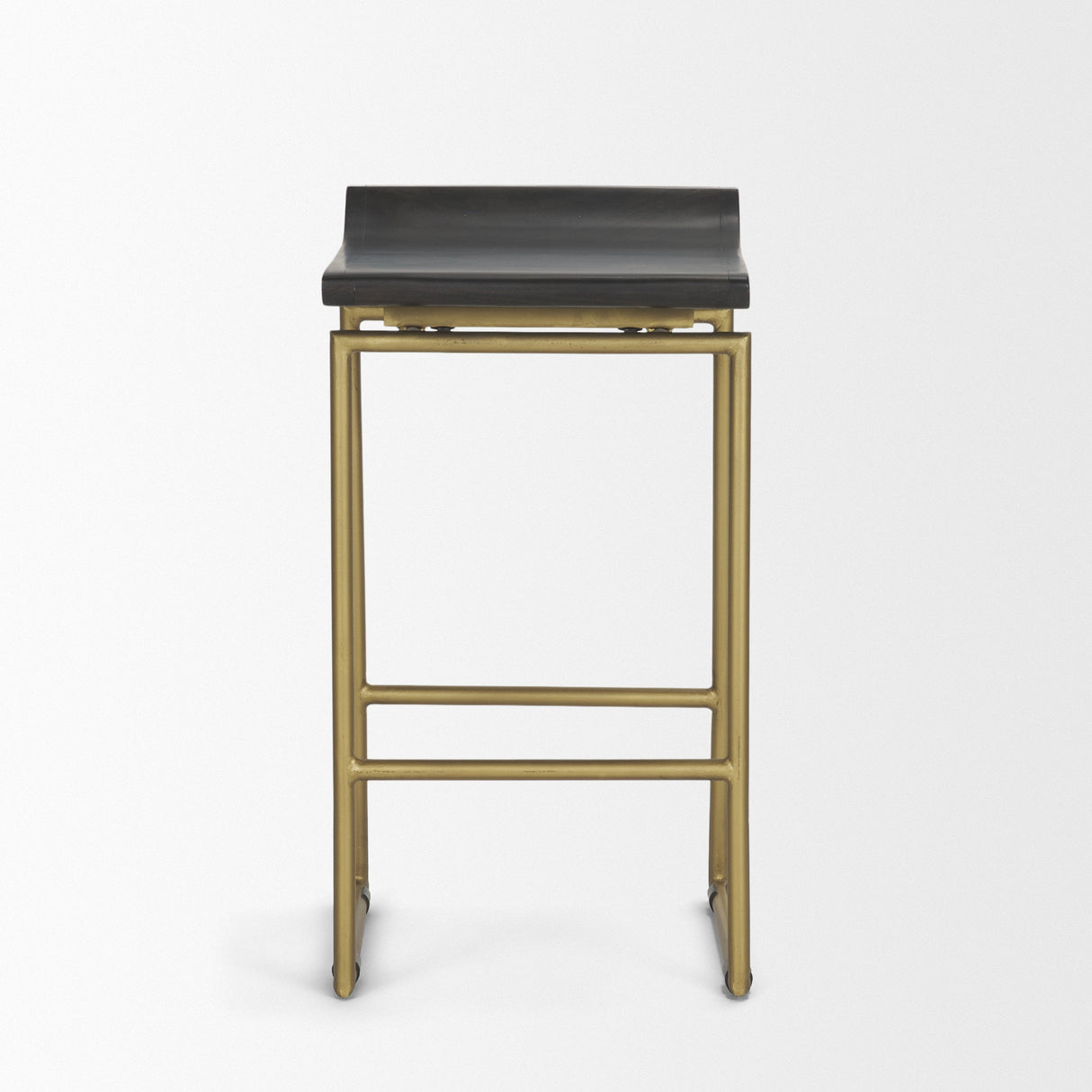 Givens Brown Wood Seat Gold Metal Frame Stool by Mercana at Eve Furniture