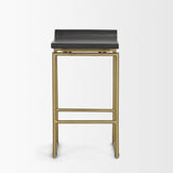 Givens Brown Wood Seat Gold Metal Frame Stool by Mercana at Eve Furniture