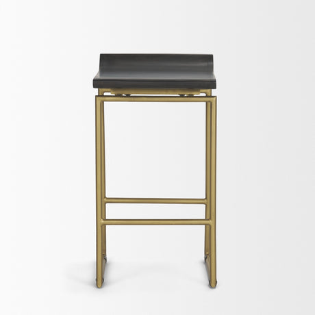 Givens Brown Wood Seat Gold Metal Frame Stool by Mercana at Eve Furniture