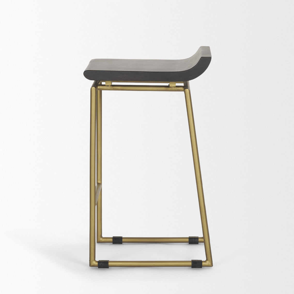 Givens Brown Wood Seat Gold Metal Frame Stool by Mercana at Eve Furniture