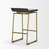 Givens Brown Wood Seat Gold Metal Frame Stool by Mercana at Eve Furniture