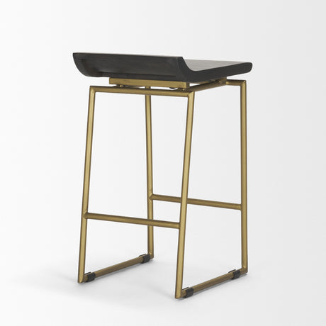 Givens Brown Wood Seat Gold Metal Frame Stool by Mercana at Eve Furniture
