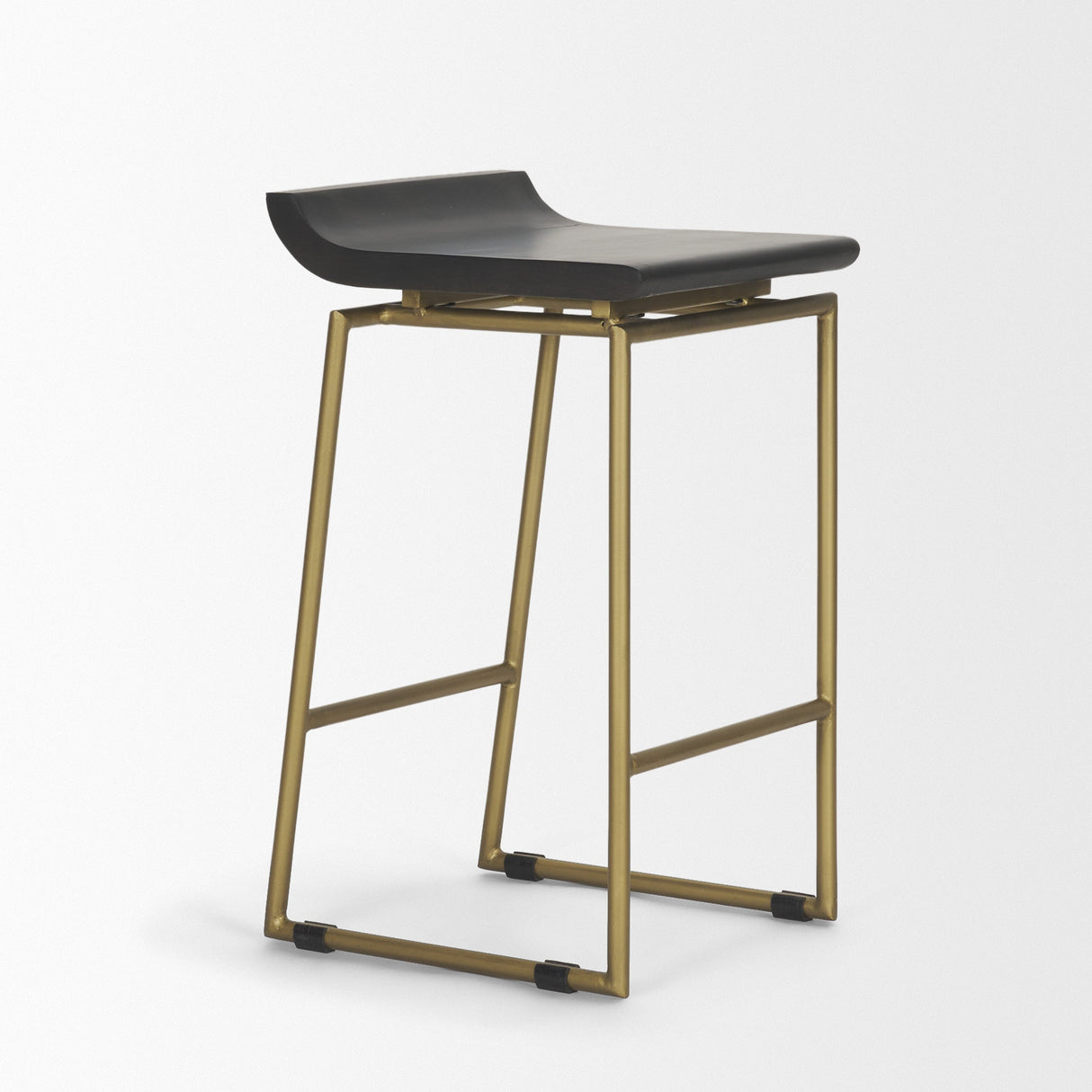 Givens Brown Wood Seat Gold Metal Frame Stool by Mercana at Eve Furniture