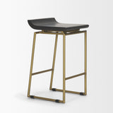 Givens Brown Wood Seat Gold Metal Frame Stool by Mercana at Eve Furniture
