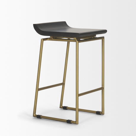 Givens Brown Wood Seat Gold Metal Frame Stool by Mercana at Eve Furniture