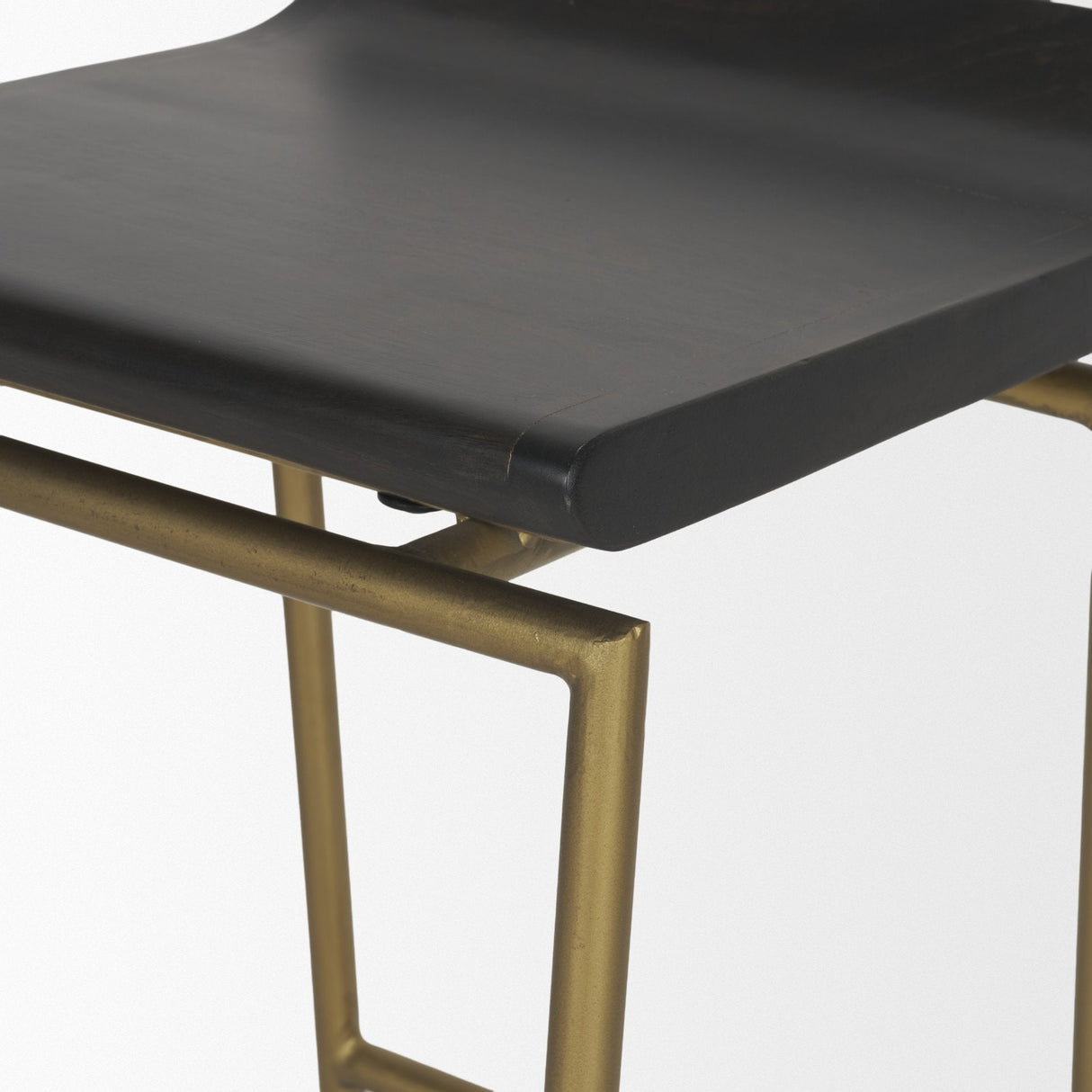 Givens Brown Wood Seat Gold Metal Frame Stool by Mercana at Eve Furniture
