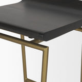 Givens Brown Wood Seat Gold Metal Frame Stool by Mercana at Eve Furniture