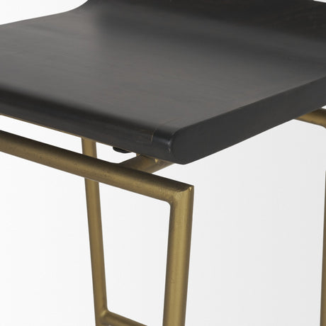 Givens Brown Wood Seat Gold Metal Frame Stool by Mercana at Eve Furniture