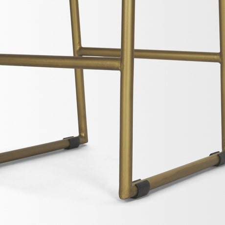 Givens Brown Wood Seat Gold Metal Frame Stool by Mercana at Eve Furniture
