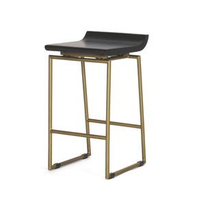 Givens Brown Wood Seat Gold Metal Frame Stool by Mercana at Eve Furniture