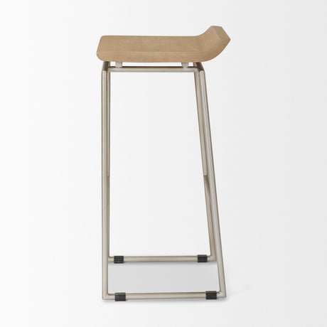 Givens Brown Wood W/Silver Metal Frame Barstool by Mercana at Eve Furniture