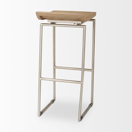Givens Brown Wood W/Silver Metal Frame Barstool by Mercana at Eve Furniture