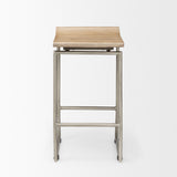 Givens 25.8"H Seat Height Brown Wood W/Silver Metal Frame Counterstool by Mercana at Eve Furniture
