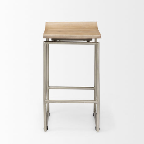 Givens Brown Wood W/Silver Metal Frame Counterstool by Mercana at Eve Furniture