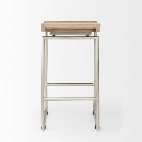 Givens Brown Wood W/Silver Metal Frame Counterstool by Mercana at Eve Furniture