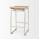 Givens 25.8"H Seat Height Brown Wood W/Silver Metal Frame Counterstool by Mercana at Eve Furniture
