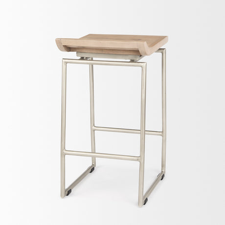 Givens Brown Wood W/Silver Metal Frame Counterstool by Mercana at Eve Furniture