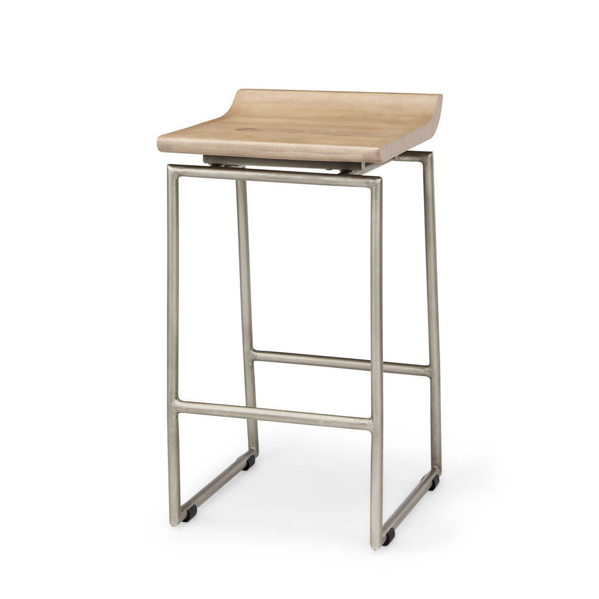 Givens 25.8"H Seat Height Brown Wood W/Silver Metal Frame Counterstool by Mercana at Eve Furniture