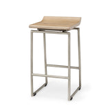 Givens 25.8"H Seat Height Brown Wood W/Silver Metal Frame Counterstool by Mercana at Eve Furniture