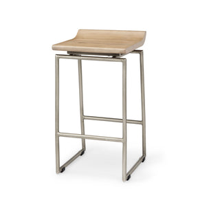 Givens 25.8"H Seat Height Brown Wood W/Silver Metal Frame Counterstool by Mercana at Eve Furniture