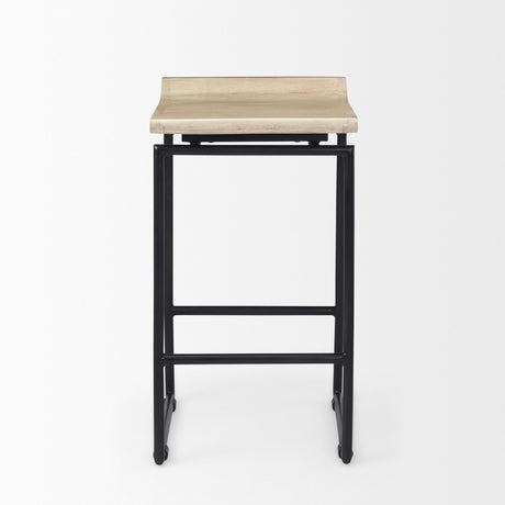 Givens Natural Wood W/Black Metal Counter Stool by Mercana at Eve Furniture