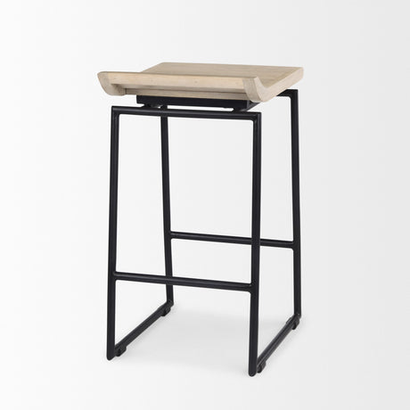 Givens Natural Wood W/Black Metal Counter Stool by Mercana at Eve Furniture
