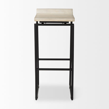 Givens Natural Wood W/Black Metal Frame Bar Stool by Mercana at Eve Furniture