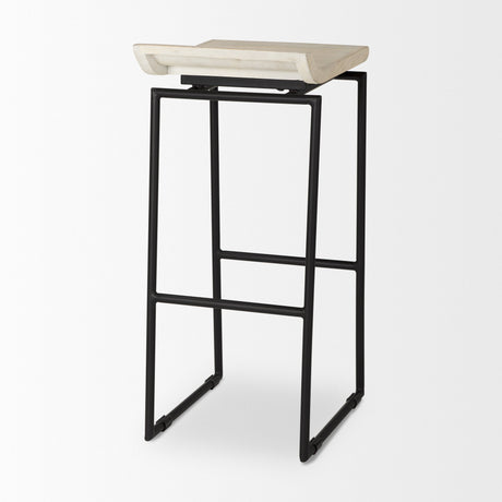 Givens Natural Wood W/Black Metal Frame Bar Stool by Mercana at Eve Furniture