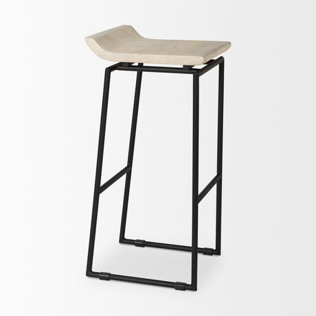 Givens Natural Wood W/Black Metal Frame Bar Stool by Mercana at Eve Furniture