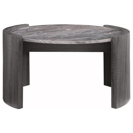 Gladstone Distressed Gray Round Faux Marble Top Coffee Table by Coaster at Eve Furniture