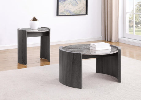 Gladstone Distressed Gray Round Faux Marble Top End Table by Coaster at Eve Furniture