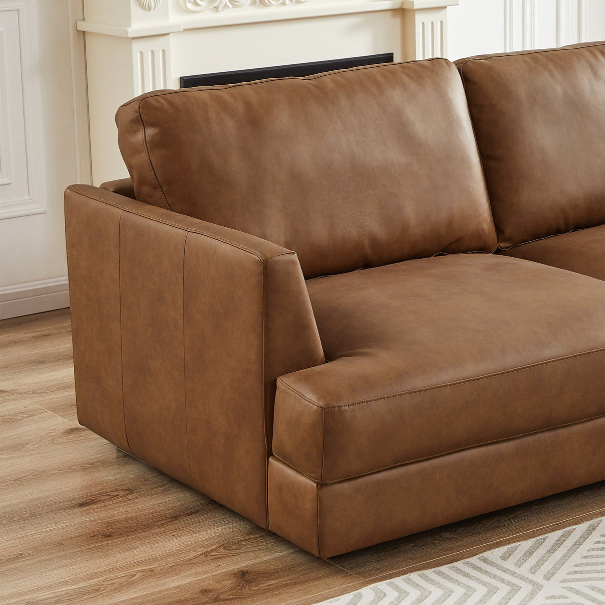 Glander Cognac Leather Sectional Sofa Right Facing by Ashcroft Furniture at Eve Furniture