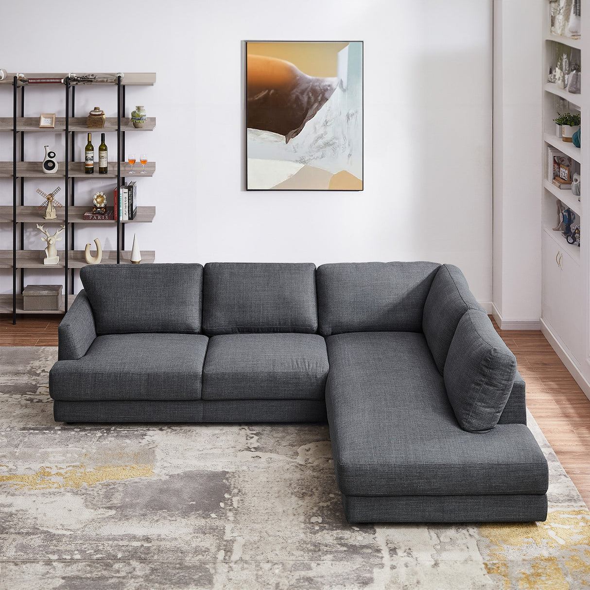 Glander Grey Fabric Right-Facing Sectional Sofa by Ashcroft Furniture at Eve Furniture