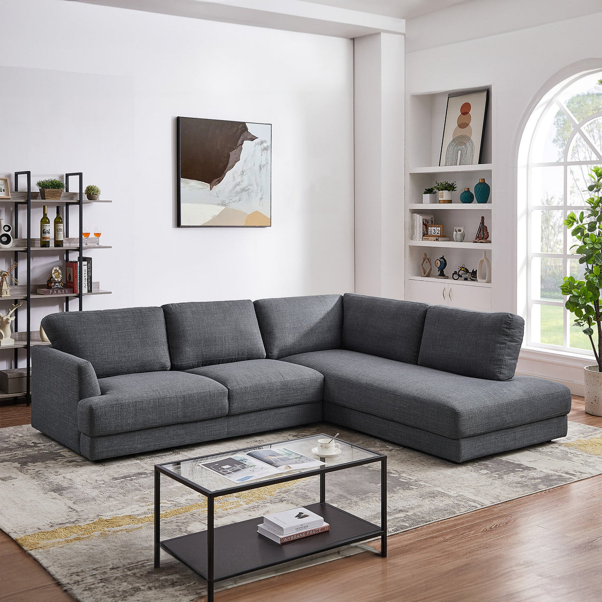 Glander Grey Fabric Right-Facing Sectional Sofa by Ashcroft Furniture at Eve Furniture
