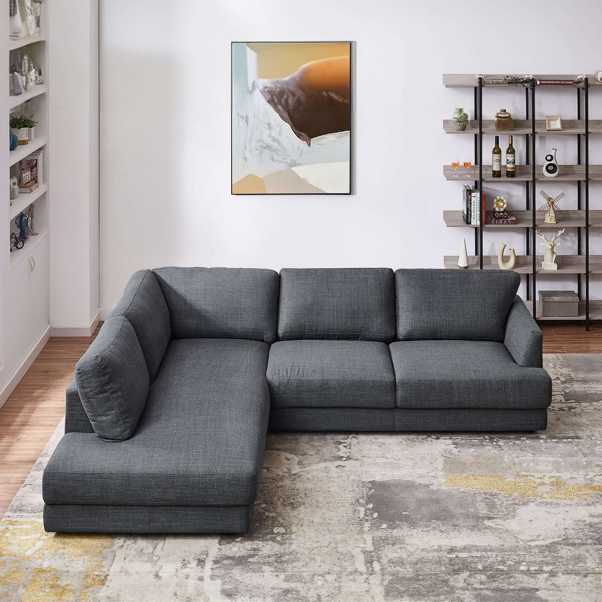 Glander  Mid-century Modern Cozy Sectional Sofa Cream / Left Sectional / Linen