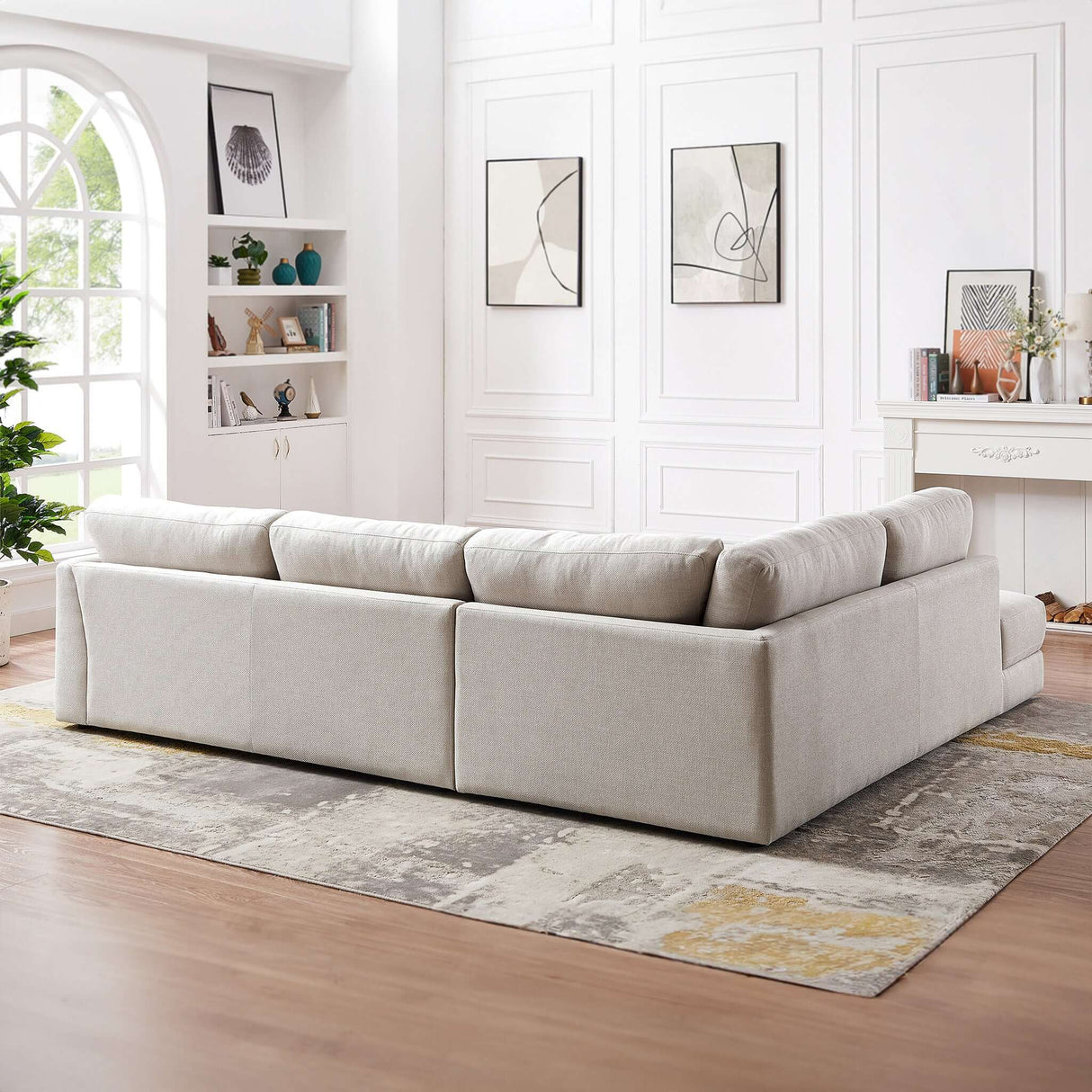 Glander  Mid-century Modern Cozy Sectional Sofa Cream / Right Sectional / Linen