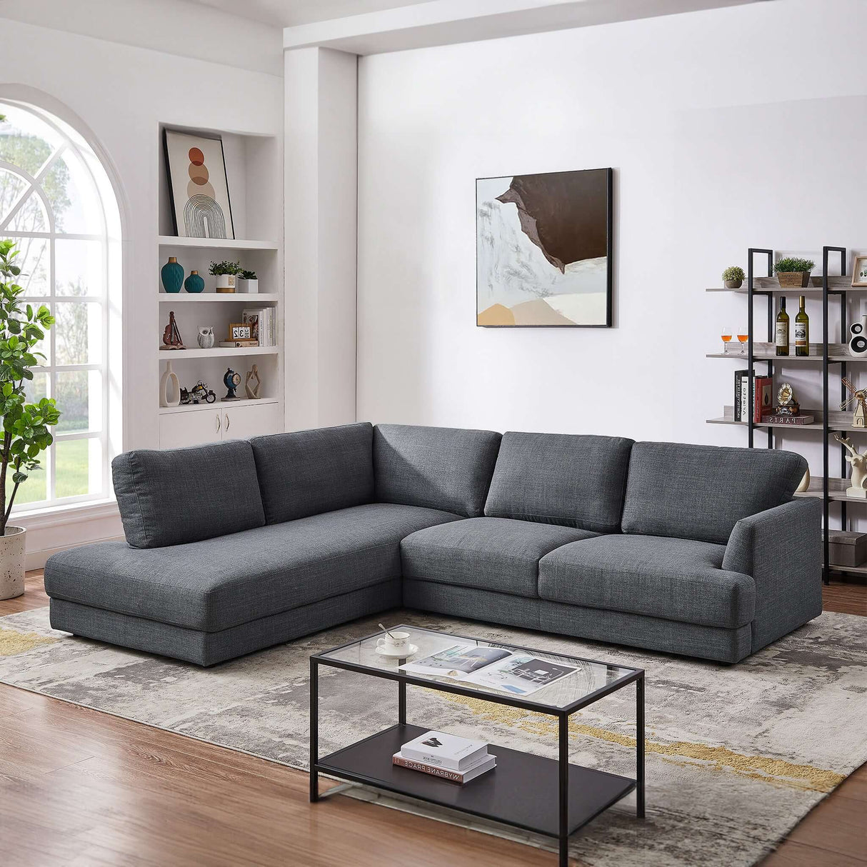 Glander  Mid-century Modern Cozy Sectional Sofa Grey / Right Sectional / Linen