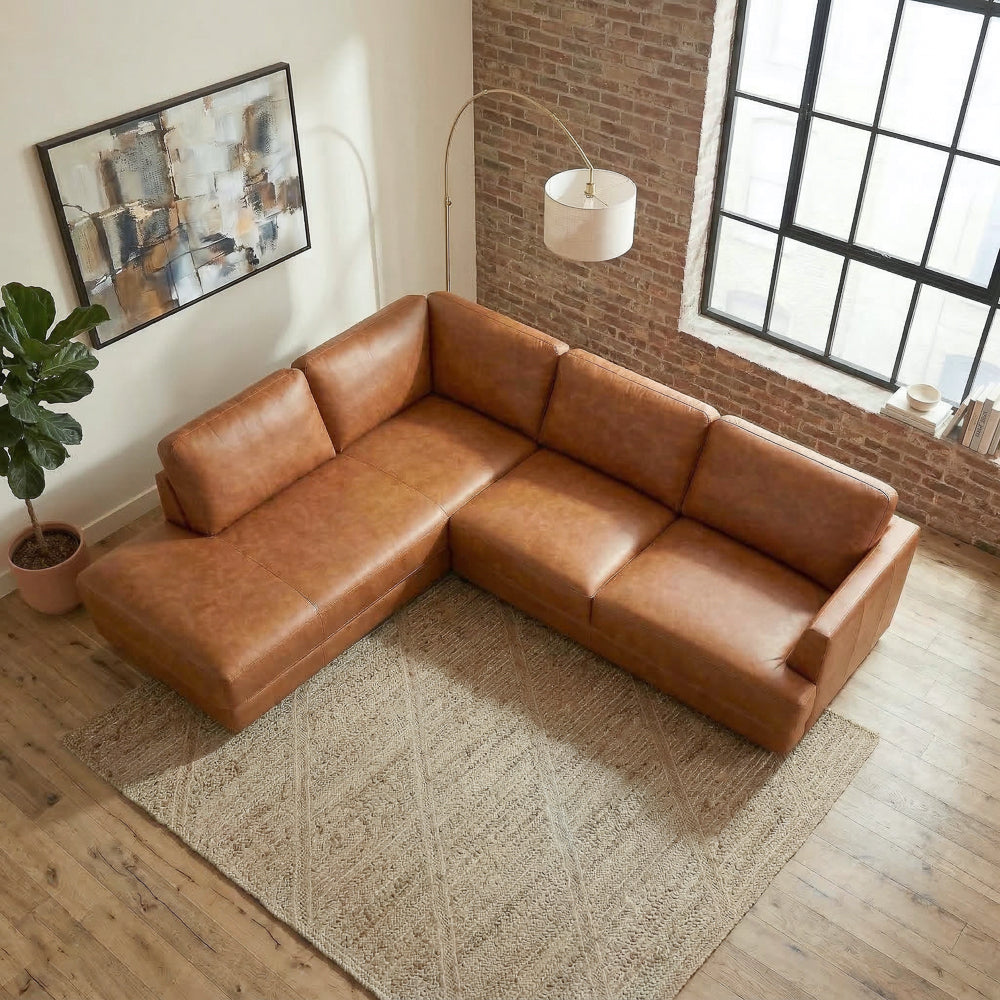 Glander Real Tan Leather Left-Facing Sectional by Ashcroft Furniture at Eve Furniture
