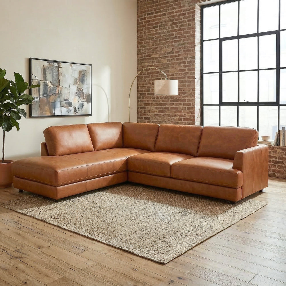 Glander Real Tan Leather Left-Facing Sectional by Ashcroft Furniture at Eve Furniture