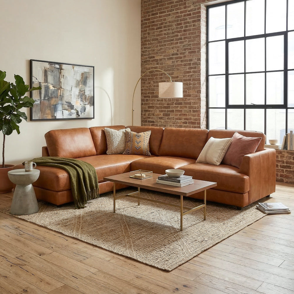 Glander Real Tan Leather Left-Facing Sectional by Ashcroft Furniture at Eve Furniture