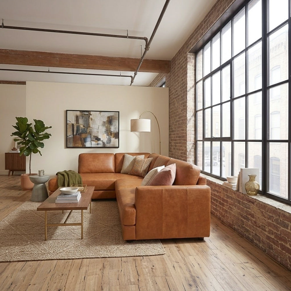 Glander Real Tan Leather Left-Facing Sectional by Ashcroft Furniture at Eve Furniture