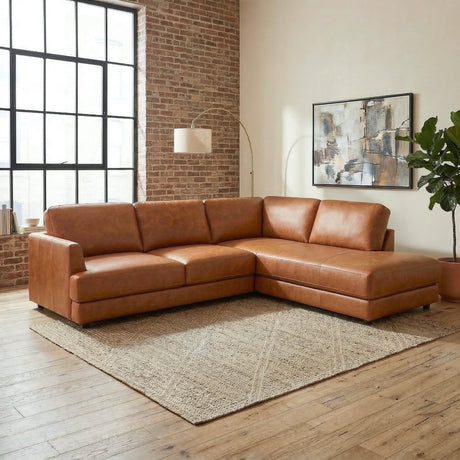 Glander Real Tan Leather Right-Facing Sectional by Ashcroft Furniture at Eve Furniture