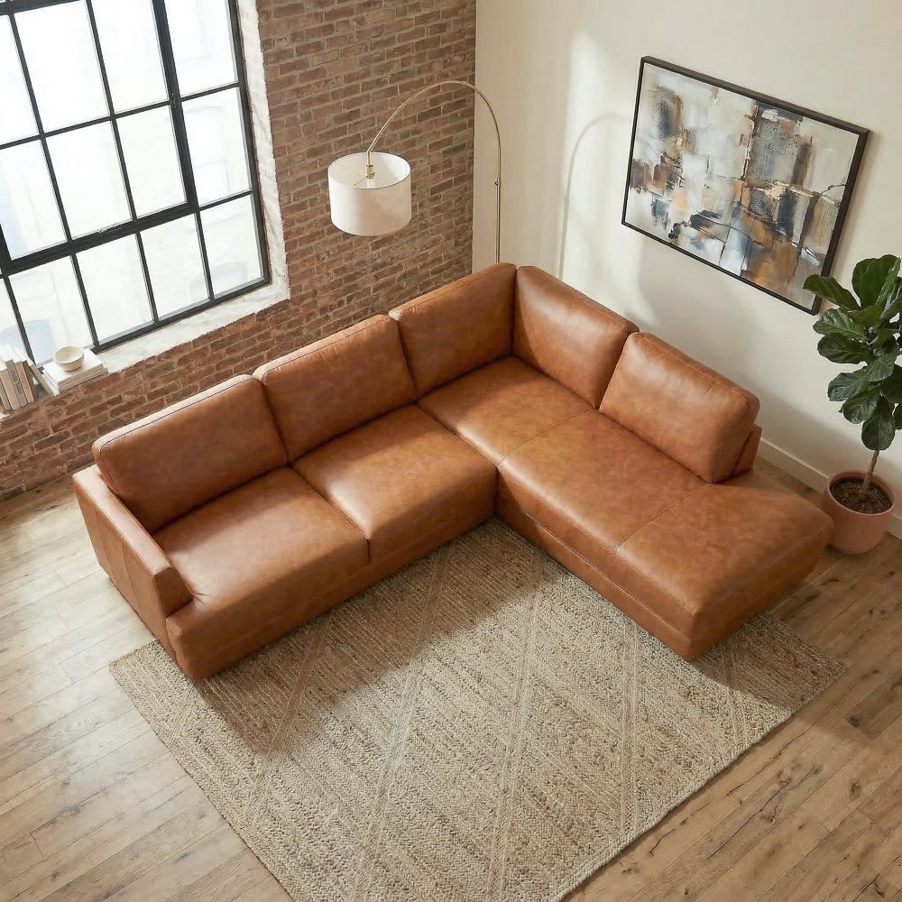 Glander Real Tan Leather Right-Facing Sectional by Ashcroft Furniture at Eve Furniture