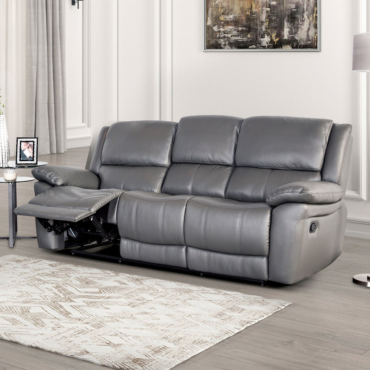 Glarus Dark Gray Leather Match Reclining Living Room Set by Furniture of America at Eve Furniture
