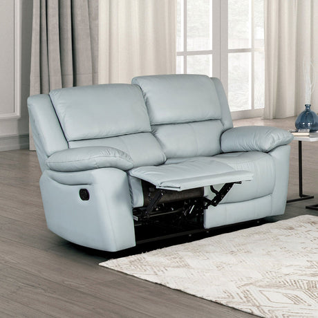 Glarus Powder Blue Leather Match Reclining Living Room Set by Furniture of America at Eve Furniture