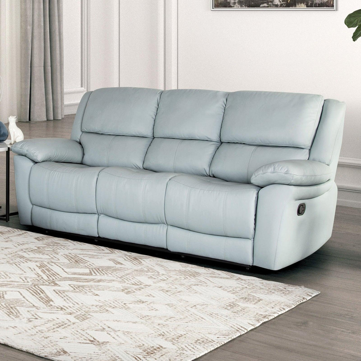 Glarus Powder Blue Sofa Manual Recliner by Furniture of America at Eve Furniture