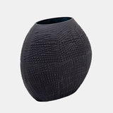 Glass 10"h Textured Vase, Black