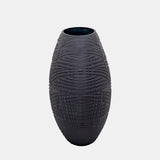 Glass 10"h Textured Vase, Black